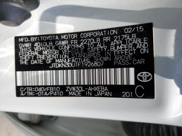 JTDKN3DU1F1926807 - 2015 TOYOTA PRIUS WHITE photo 12