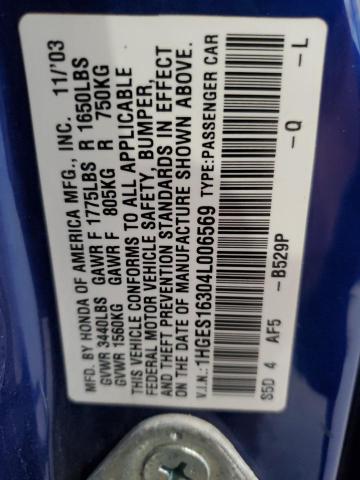 1HGES16304L006569 - 2004 HONDA CIVIC DX VP Mavi foto 12