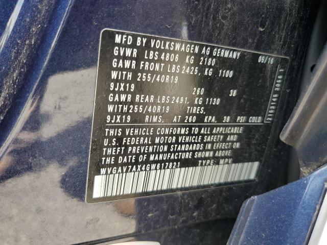 WVGAV7AX4GW617821 - 2016 VOLKSWAGEN TIGUAN S Կապույտ լուսանկար 13