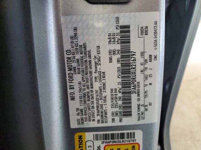 3FA6P0RUXLR216797 - 2020 FORD FUSION TITANIUM 银色 照片 12