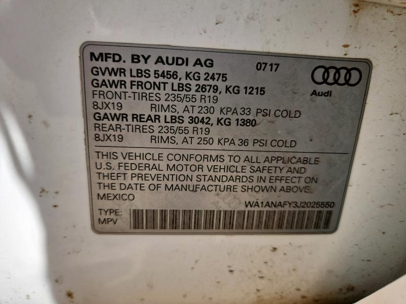 WA1ANAFY3J2025550 - 2018 AUDI Q5 PREMIUM WHITE photo 13