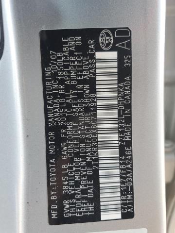 2T1KR30EX8C711928 - 2008 TOYOTA COROLLA MA XR SILVER photo 12