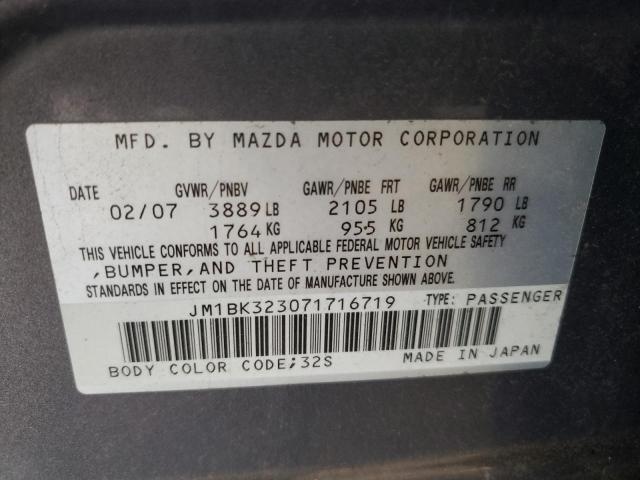 JM1BK323071716719 - 2007 MAZDA MAZDA3 S GRAY photo 12