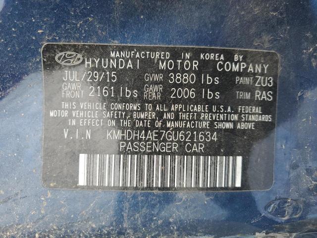 KMHDH4AE7GU621634 - 2016 HYUNDAI ELANTRA SE BLUE photo 12