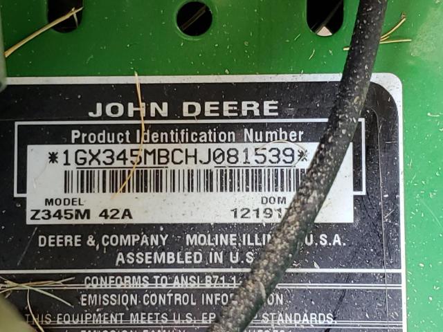 1GX345MBCHJ081539 - 2019 JOHN DEERE MOWER GREEN photo 10