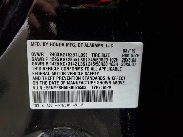 5FNYF8H55KB026503 - 2019 HONDA PASSPORT EXL 黑色 照片 14
