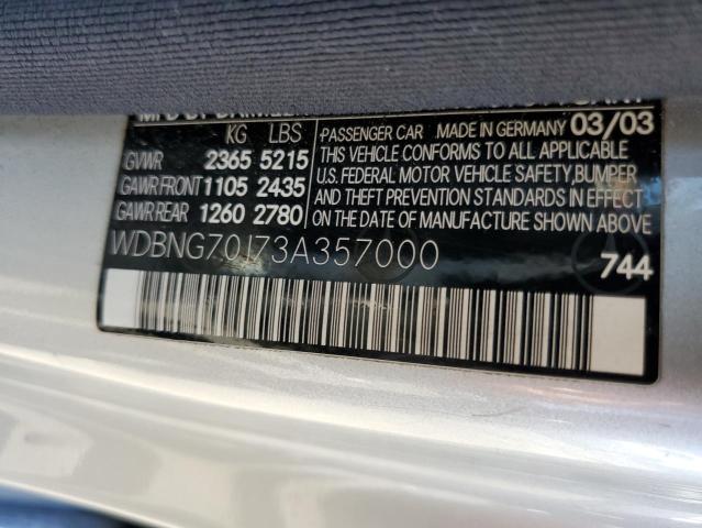 WDBNG70J73A357000 - 2003 MERCEDES-BENZ S 430 SILVER photo 12
