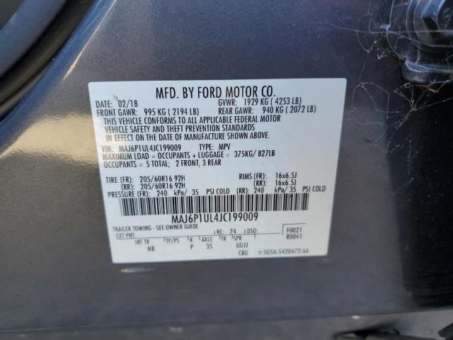 MAJ6P1UL4JC199009 - 2018 FORD ECOSPORT SE Gris foto 12