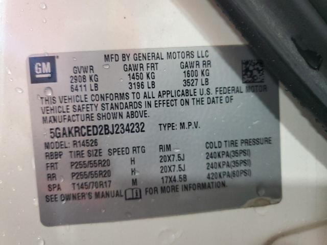 5GAKRCED2BJ234232 - 2011 BUICK ENCLAVE CXL WHITE photo 13