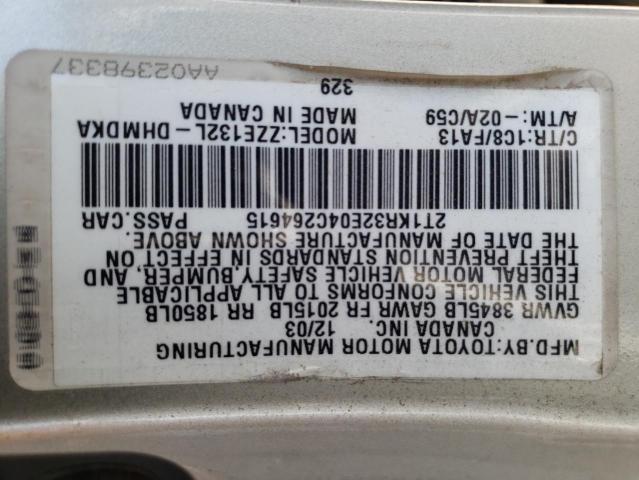 2T1KR32E04C264615 - 2004 TOYOTA COROLLA MA XR SILVER photo 12