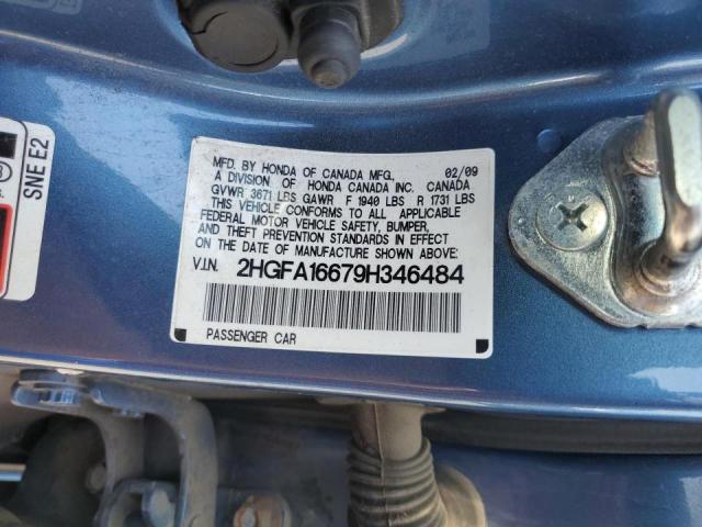 2HGFA16679H346484 - 2009 HONDA CIVIC LX-S Mavi foto 12