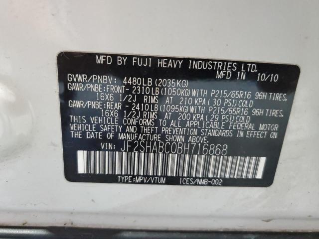 JF2SHABC0BH716868 - 2011 SUBARU FORESTER 2.5X WHITE photo 13