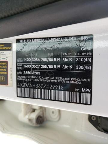 4JGDA5HB6CA029918 - 2012 MERCEDES-BENZ ML 350 4MATIC WHITE photo 13