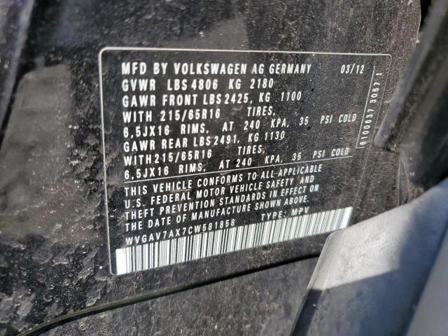 WVGAV7AX7CW581858 - 2012 VOLKSWAGEN TIGUAN S 黑色 照片 14