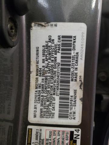 2T1KR32E24C311742 - 2004 TOYOTA COROLLA MA XR GRAY photo 12