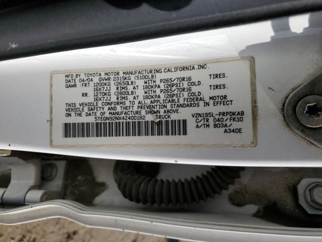 5TEGN92NX4Z400182 - 2004 TOYOTA TACOMA DOUBLE CAB PRERUNNER WHITE photo 13