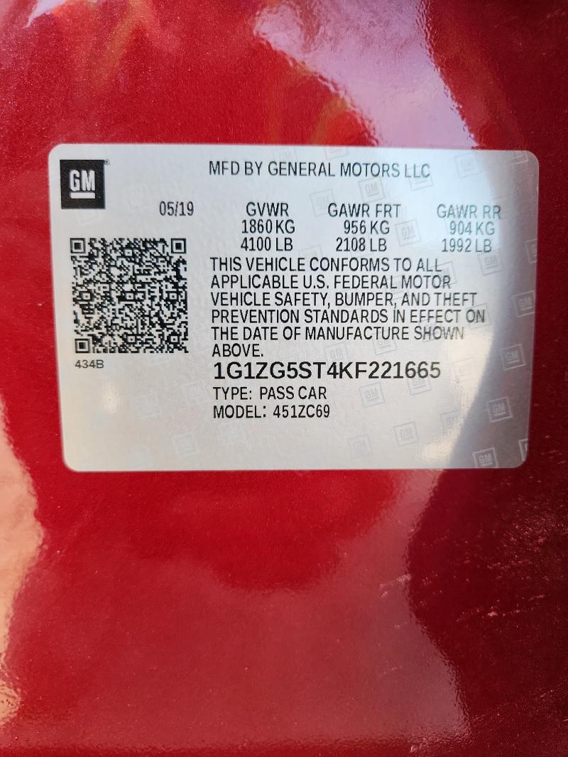 1G1ZG5ST4KF221665 - 2019 CHEVROLET MALIBU RS Qırmızı foto 12