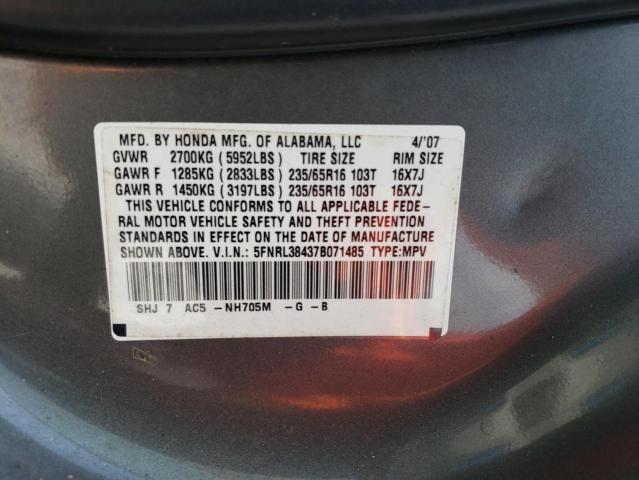 5FNRL38437B071485 - 2007 HONDA ODYSSEY EX GRAY photo 13