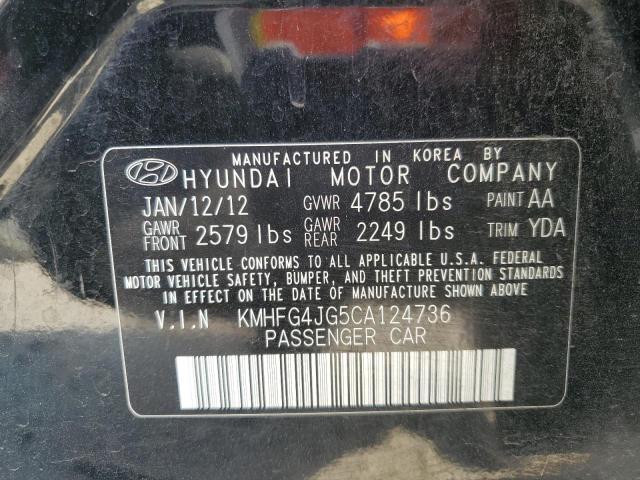 KMHFG4JG5CA124736 - 2012 HYUNDAI AZERA GLS BLACK photo 12