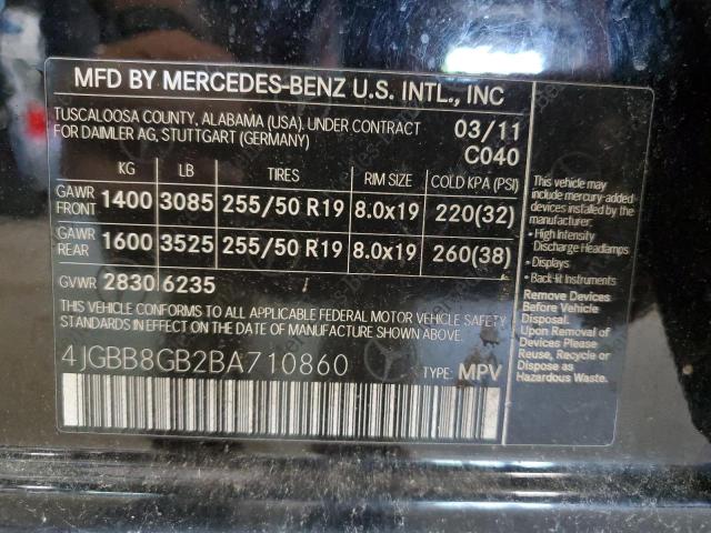 4JGBB8GB2BA710860 - 2011 MERCEDES-BENZ ML 350 4MATIC BLACK photo 13
