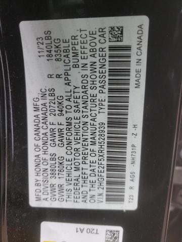 2HGFE2F5XRH528939 - 2024 HONDA CIVIC SPORT 黑色 照片 12