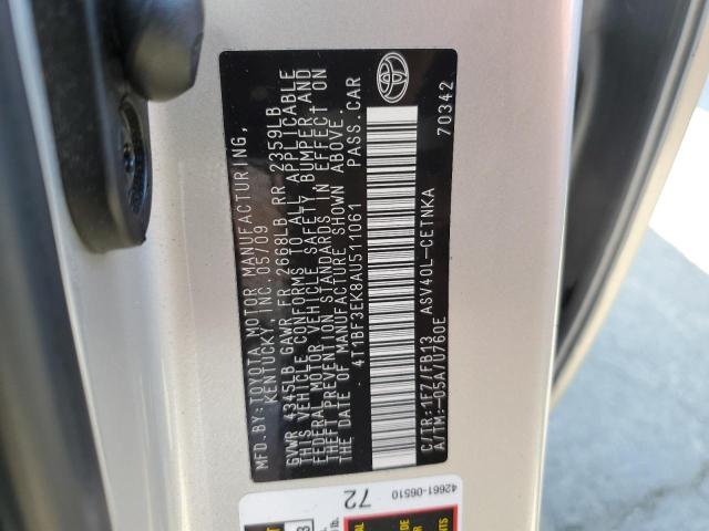 4T1BF3EK8AU511061 - 2010 TOYOTA CAMRY BASE SILVER photo 12