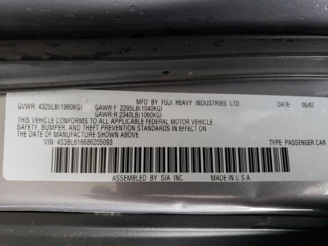 4S3BL616686205093 - 2008 SUBARU LEGACY 2.5I GRAY photo 12