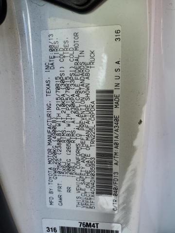 5TFTX4CN4DX035953 - 2013 TOYOTA TACOMA ACCESS CAB თეთრი ფოტო 12