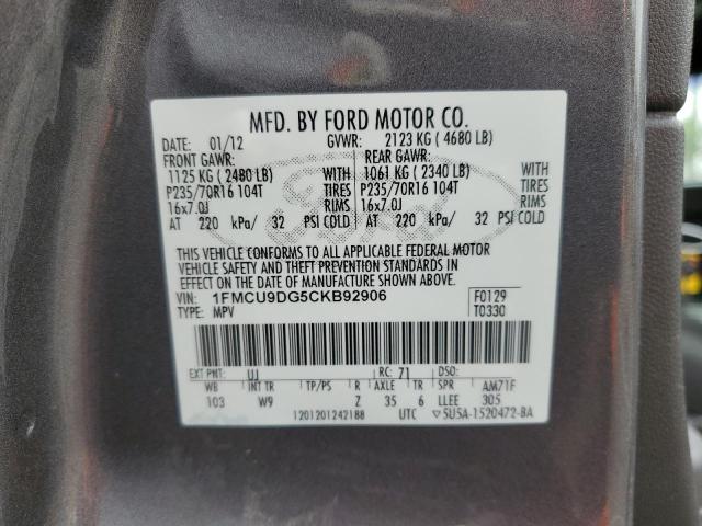 1FMCU9DG5CKB92906 - 2012 FORD ESCAPE XLT BLACK photo 12