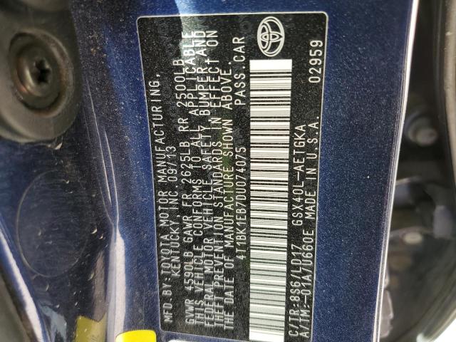 4T1BK1EB7DU074075 - 2013 TOYOTA AVALON BASE 蓝色 照片 12