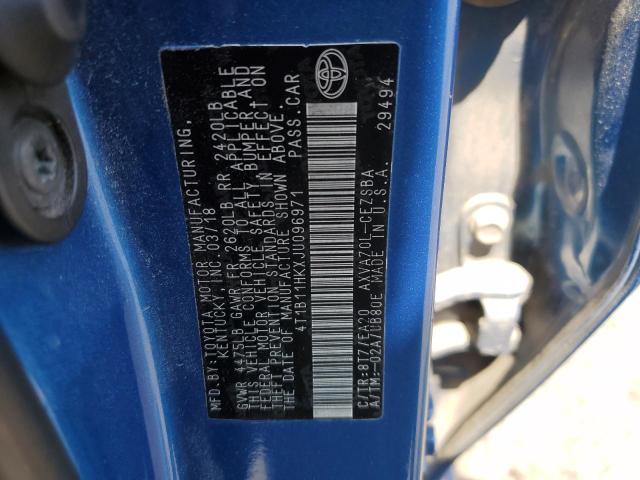 4T1B11HKXJU096971 - 2018 TOYOTA CAMRY L BLUE photo 12