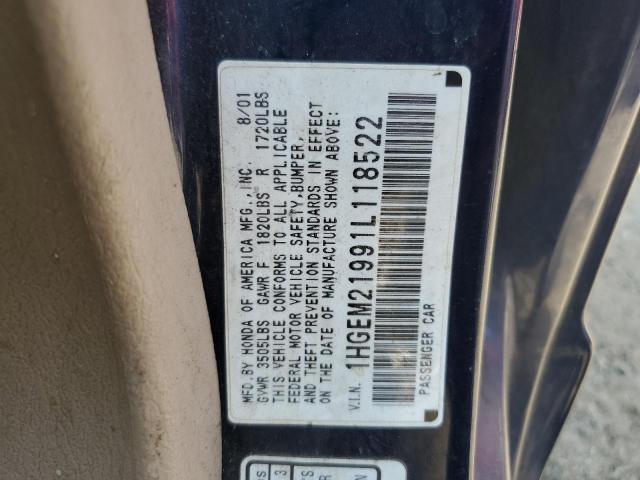 1HGEM21991L118522 - 2001 HONDA CIVIC SI BLUE photo 12