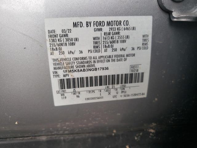 1FM5K8AB3NGB17936 - 2022 FORD EXPLORER POLICE INTERCEPTOR SILVER photo 13