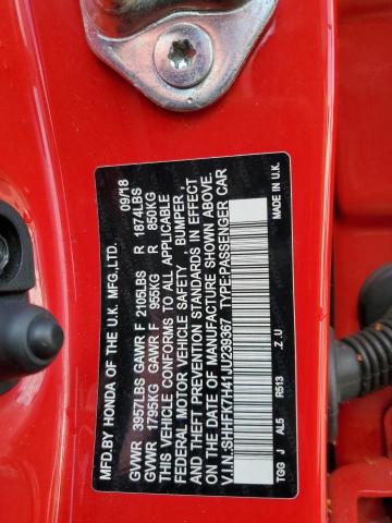 SHHFK7H41JU239367 - 2018 HONDA CIVIC SPORT 红色 照片 13