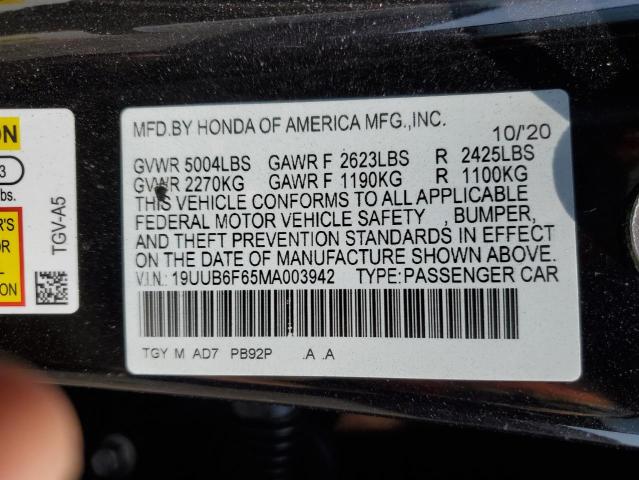 19UUB6F65MA003942 - 2021 ACURA TLX ADVANCE BLACK photo 12