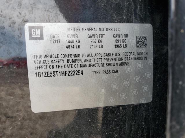 1G1ZE5ST1HF222254 - 2017 CHEVROLET MALIBU LT BLACK photo 12