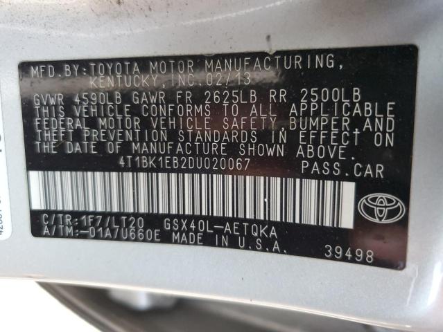 4T1BK1EB2DU020067 - 2013 TOYOTA AVALON BASE SILVER photo 13