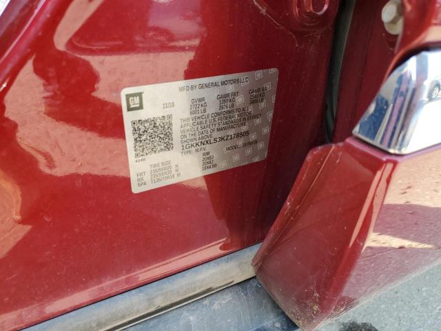 1GKKNXLS3KZ178505 - 2019 GMC ACADIA DENALI RED photo 12