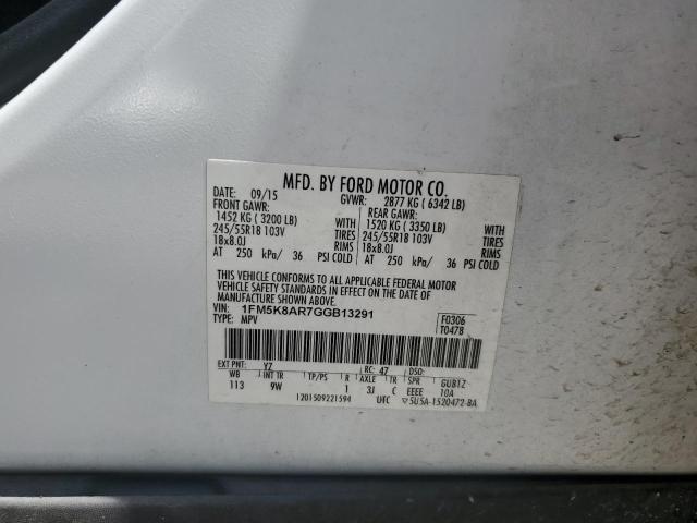 1FM5K8AR7GGB13291 - 2016 FORD EXPLORER POLICE INTERCEPTOR WHITE photo 13