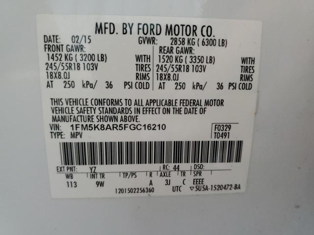 1FM5K8AR5FGC16210 - 2015 FORD EXPLORER POLICE INTERCEPTOR WHITE photo 13