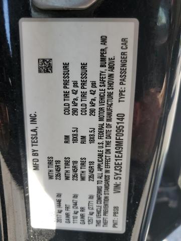 5YJ3E1EA9MF095140 - 2021 TESLA MODEL 3 Siyah fotoğraf 13