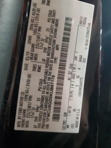 1FMCU0GD0KUB67170 - 2019 FORD ESCAPE SE შავი ფოტო 13