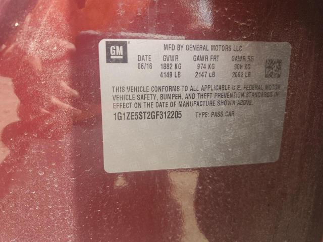 1G1ZE5ST2GF312205 - 2016 CHEVROLET MALIBU LT BURGUNDY photo 12
