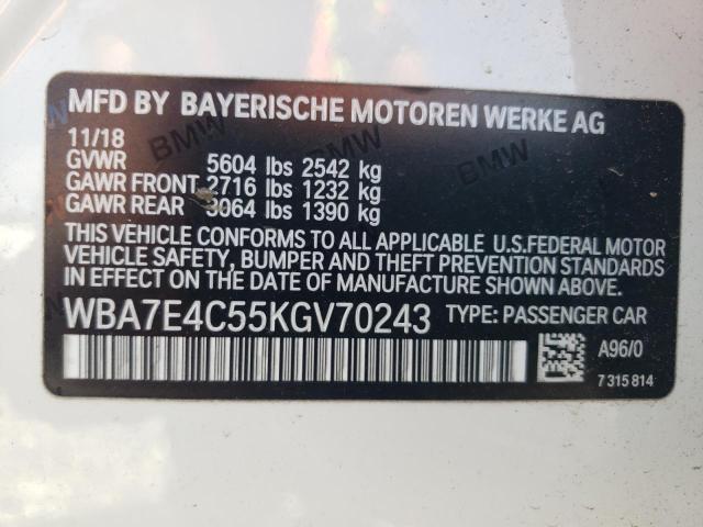 WBA7E4C55KGV70243 - 2019 BMW 740 XI WHITE photo 13