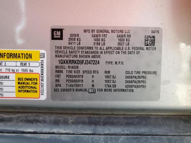 1GKKRRKD9FJ347224 - 2015 GMC ACADIA SLT-1 ვერცხლისფერი ფოტო 12
