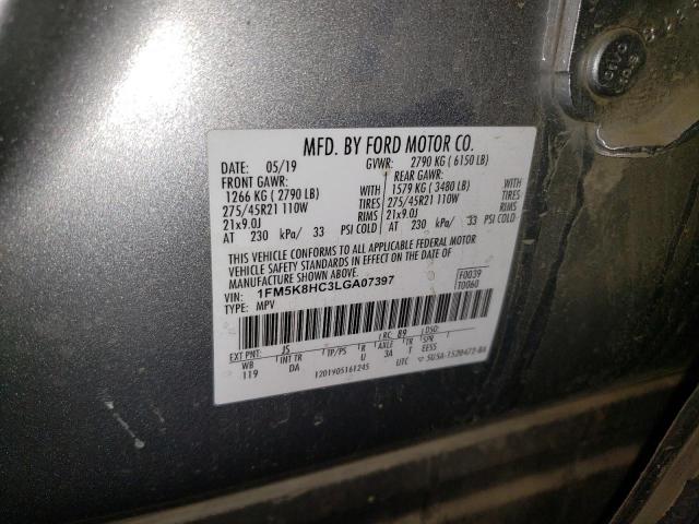 1FM5K8HC3LGA07397 - 2020 FORD EXPLORER PLATINUM SILVER photo 12