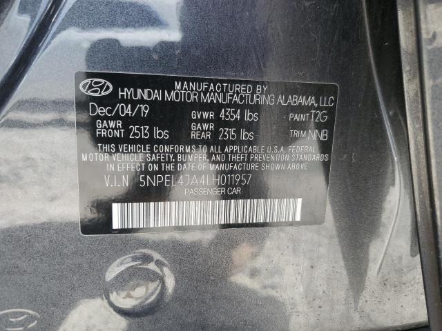 5NPEL4JA4LH011957 - 2020 HYUNDAI SONATA SEL GRAY photo 12