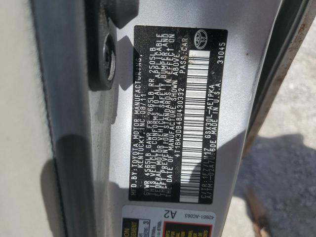 4T1BK3DB4BU430332 - 2011 TOYOTA AVALON BASE 银色 照片 12