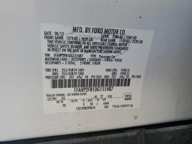 1FAHP2F81DG155487 - 2013 FORD TAURUS LIMITED WHITE photo 12