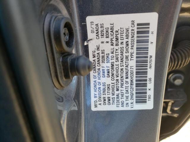 2HGFC2F89KH530171 - 2019 HONDA CIVIC SPORT 灰色 照片 13